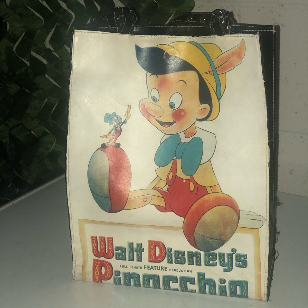VINTAGE Y2K RARE PINOCCHIO CLASSIC MOVIE GRAPHIC PVC LEATHER TOTE/EUC